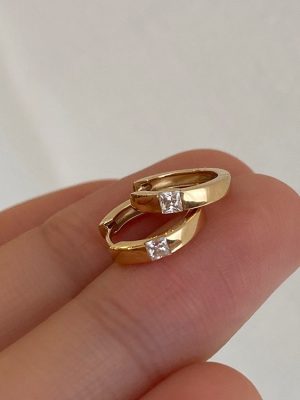 S925 Sterling Silver Plated 18K Gold Square Diamond Mini Small Ear Buckle Ear Ring Ear Bone Ring Simple All-match Light Luxury Earrings for Women HME