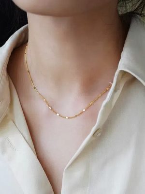 S925 Sterling Silver Plated 14K Gold Chain Necklace Women's Bright Flash Light Entry Luxury Advanced Simple Stacked Clavicle Chain