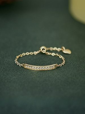 S925 Sterling Silver Plated 14K Gold Ring One-row Diamond Design Pull-out Adjustable Ring Light Luxury HME