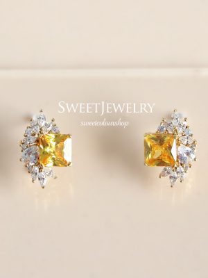 S925 Sterling Silver Plated 18K Gold Gentle French Retro Earrings Women's Yellow Diamond Elegant All-match Women's Earrings HME