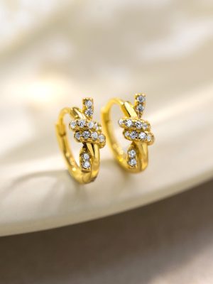 S925 Sterling Silver Micro-inlaid Zircon Winding Rope Knot Ear Buckle Women's Design Simple Fashion All-match Exquisite Earrings