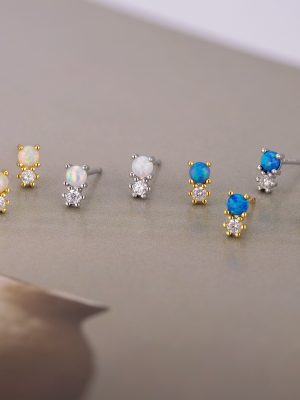 S925 Sterling Silver Diamond Opal Earrings Women's Minimalist Fashion All-match High-grade Synthetic Australian Jewel Earrings