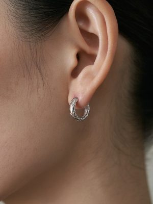 S925 Sterling Silver Plated Platinum Classic Diamond Pattern Commuter Daily Earrings Simple HME