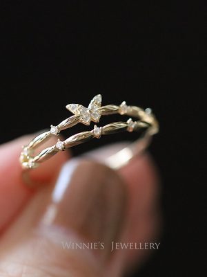 S925 Sterling Silver Gold Plated Ring Double Layer Design Small Diamond Butterfly Exquisite Korean Style Small Fresh Finger Ring Women's Open Ring HME