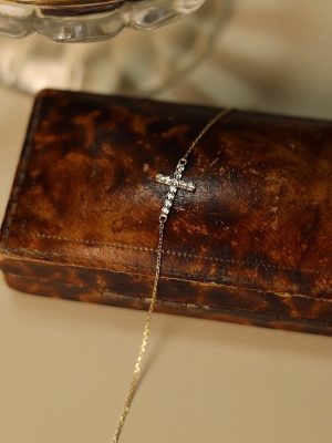 S925 Sterling Silver Plated 18K Gold Cross Bracelet Zircon Japanese All-match Stacked Women's Summer Light Luxury Design 1