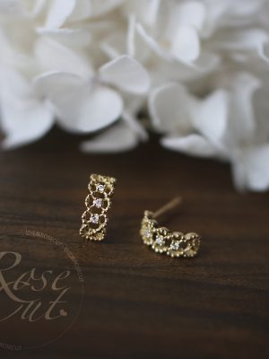 S925 Sterling Silver Plated 14K Gold Earrings Women's Lace Retro Style Simple Elegant All-match Earrings Earrings HME
