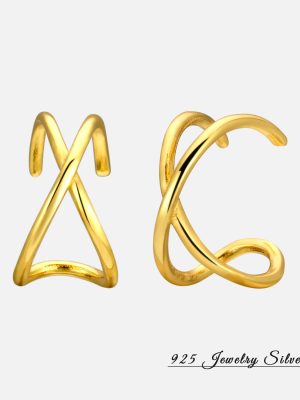 Double layer earrings without earholes women's new line cross ear clip 925 sterling silver fashion simple autumn and winter earrings