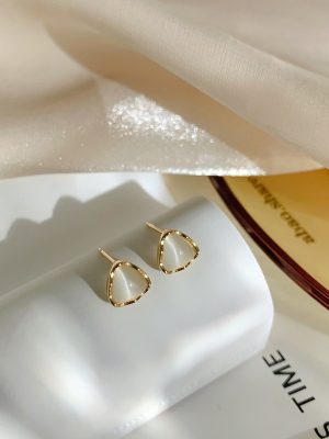925 Sterling Silver Plated 18K Gold Cat's Eye Earrings Fashion All-match Temperament Design High-grade Business Earrings