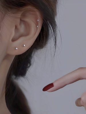 S925 Sterling Silver Stud Earrings Women's New Simple Earrings Ear Pit Sleeping Free-picking Ear Bone Stud Earrings