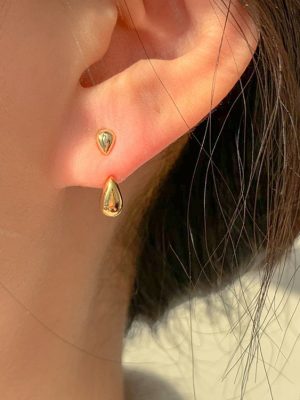 S925 sterling silver gold-plated rear hanging water drop silver earrings temperament high-class atmosphere retro cold wind earrings HME