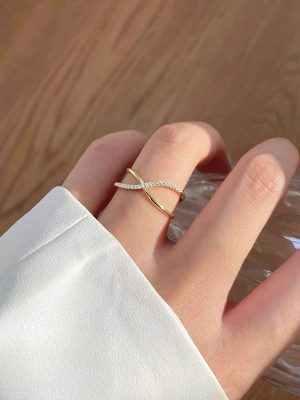 S925 Sterling Silver Plated 14K Gold Ring French Style Diamond Wind Ring Design Simple All-match Open Ring for Women Ouni Na