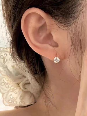 S925 Sterling Silver Plated 14K Sparkling Single Diamond Classic Four-claw Ear Ring Women's Mini Ear Buckle Exquisite All-match Earrings