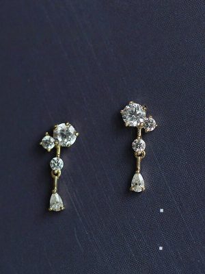 S925 Sterling Silver Plated 14K Gold Earrings Inlaid with Zircon Retro Japanese Shining Elegant Small Fresh Artistic Earrings