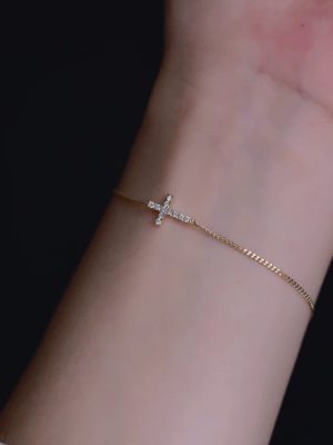 Hot Sale S925 Sterling Silver Plated 14K Gold Faith Cross Bracelet Women's Simple Design Diamond Jewelry Ouni Na