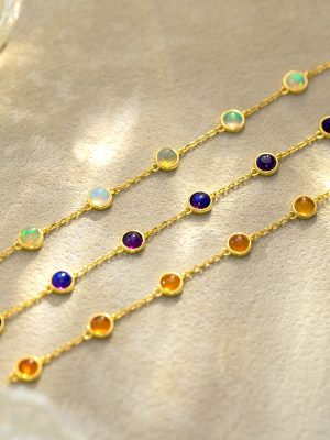 S925 Sterling Silver Natural Opal Bracelet Women's French Retro Style Bracelet High-grade Simple All-match Bracelet