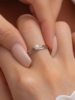 S925 sterling silver irregular lines pearl ring women's simple design high-grade light luxury ins open ring
