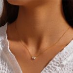 S925 Silver Plated 18K Gold Inset Zirconium Diamond Profiled Pendant Necklace Female Personalized Ins Style Minimalist Clavicle Chain