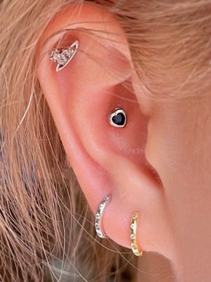 Sleep-free ear-picking bone stud earrings micro-inlaid zircon plain ring full-body 925 sterling silver plated 18K gold stacked all-match earrings