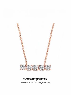 S925 Sterling Silver Rose Gold Plated Diamond Pendant Necklace Women's Light Luxury High-end Fashion All-match Collarbone Chain