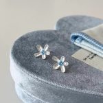 All-body 925 sterling silver sweet five-petal flower blue zircon earrings women's design simple all-match ins spring earrings