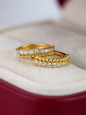 S925 Sterling Silver Gold Beads with Zircon Row Diamond Ear Buckle Women's Light Luxury High-end Fashion All-match Earrings