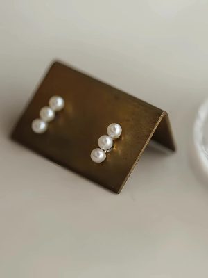 S925 Sterling Silver Plated 14K Gold One-character Pearl Earrings Beautiful Elegant All-match Design Women's Ear Jewelry
