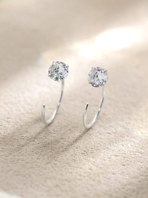 S925 Sterling Silver Super Flash Four-claw Curved Hook Zircon Ear Hook Women's Simple Small and Small Fashion High-grade Personality All-match Earrings