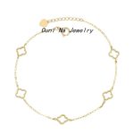 925 Sterling Silver Plated 14K Gold Hollow-out Four-leaf Clover Flower Lucky Bracelet Women's Light Luxury All-match High-end Commuter Bracelet Ouni Na