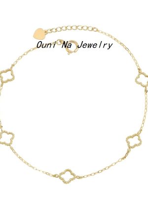 925 Sterling Silver Plated 14K Gold Hollow-out Four-leaf Clover Flower Lucky Bracelet Women's Light Luxury All-match High-end Commuter Bracelet Ouni Na