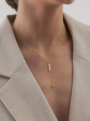 S925 Sterling Silver Plated 14K Gold Small Round Y Necklace Women's Design Clavicle Chain Women's Autumn and Winter Sweater Chain Ouni Na