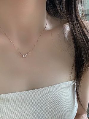 S925 Sterling Silver Plated 14K Gold Cross Zircon Necklace Women's Simple Elegant All-match Clavicle Chain Ouni Na