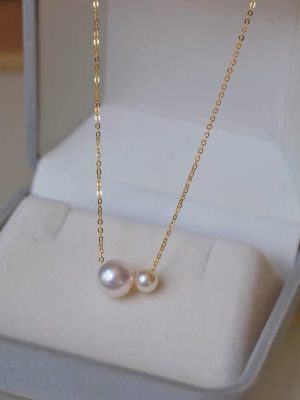 S925 Sterling Silver Plated 14K Gold Faux Pearl Necklace Women's Japanese Style Irregular Light Luxury Design Clavicle Chain Ouni Na