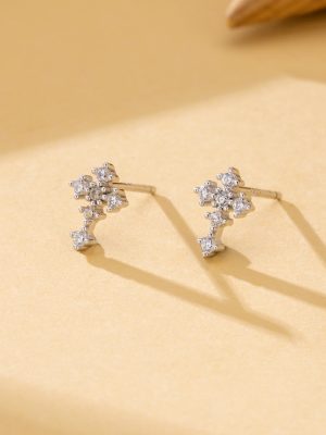 S925 Sterling Silver Earrings Zircon Cross Earrings Women's Geometric Full Diamond Simple Small Daily All-match Jewelry