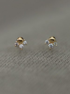 S925 sterling silver-plated starlight three-stone earrings women's simple commuter versatile mini earrings for Ouni Na