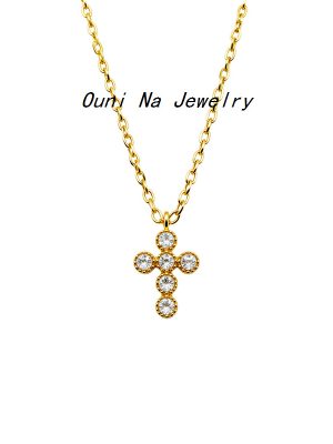 S925 Sterling Silver Gold Plated Zircon Cross Necklace Women's Light Luxury Design Ins Style Clavicle Chain Ouni Na