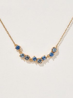 Blues ~ S925 Sterling Silver Plated 18K Gold Blue Pointed Zircon Necklace Light Luxury Shining Elegant Clavicle Chain Girls HME