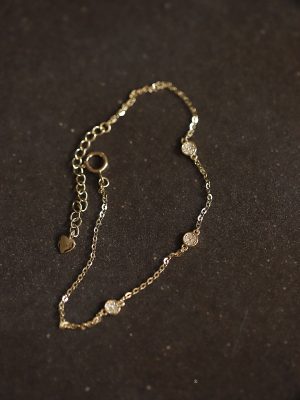 Triple Strike ~ S925 Silver Plated 14K Gold Zircon Small Disc Japanese Joker Exquisite Daily Fine Bracelet Female HME
