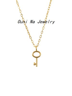 Japanese S925 Sterling Silver Plated 14K Gold Mini Seiko Glazed Small Key Necklace Simple Exquisite ins Fresh Collarbone Ouni Na