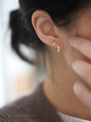 S925 Sterling Silver Pure Gold Plated Earrings for Women Gradient Three Zircon Ear Ring Simple Elegant All-match Earrings Earrings HME
