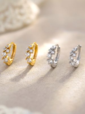S925 Sterling Silver Light Luxury Zircon Ear Buckle Women's Little Red Book Same Style Super Flash Fashion Earrings Design All-match Jewelry