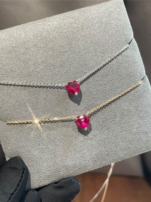 Heart ~ S925 Silver Plated 14K Gold Pure Silver Pendant Clavicle Chain Red Corundum Silver Necklace Female Japanese and Korean Simple HME