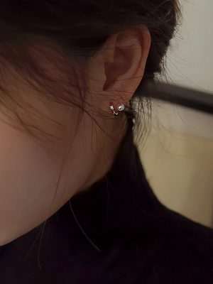 S925 Sterling Silver Rose Plated Gold Pearl Bead Earrings Women's Unique Design High-grade Simple Fashion All-match Earrings