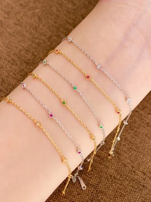 S925 Sterling Silver Simple Geometric Five Diamonds Colorful Diamond Ginny Star Bracelet New Style Light Luxury High-grade Overlapping Extremely Fine Handwear