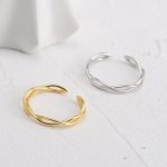 S925 Silver Plated 18K Gold Interwoven Opening Twist Ring Fashion Wave Sterling Silver Ring Ins Wind Design