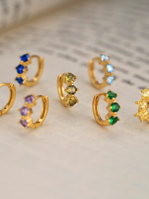 Summer New Advanced Twelve Constellation Star birthstone s925 Sterling Silver Earrings Inlaid with Color Zirconium Ear Buckle Earrings Women