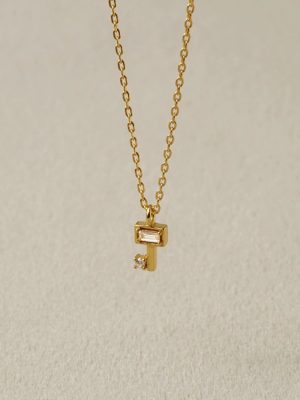S925 Sterling Silver Plated 14K Gold Diamond Key Necklace Women's Design Fashionable Simple All-match Pendant Clavicle Chain Ouni Na