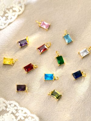 S925 sterling silver twelve birthstone geometric square zircon silver necklace pendant exquisite color zirconium diy jewelry accessories