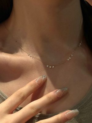 S925 Sterling Silver Plated 18K Gold Small Water Drop Flash Diamond Pendant Necklace Light Luxury Exquisite Clavicle Chain Commuter All-match HME