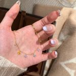 Little Red Book S925 Sterling Silver Gold Plated Dopamine Color Zircon Lucky Grass Mini Four Leaf Bracelet Bracelet
