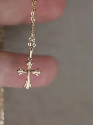 S925 Sterling Silver Plated 18K Gold Cross Pendant Necklace Women's High-grade Simple Exquisite Fashionable Classic Design Collarbone